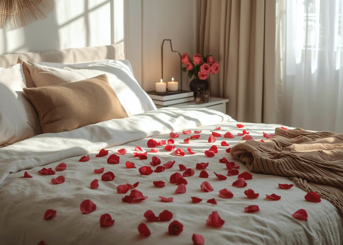 Minimalist feng shui bedroom showing space for a partner and calm romantic energy